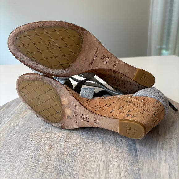 Donald J Pliner Jemi Silver Crisscross Wedge Sandals 8.5 M 8.5 Cork Heel Straps - Picture 9 of 10